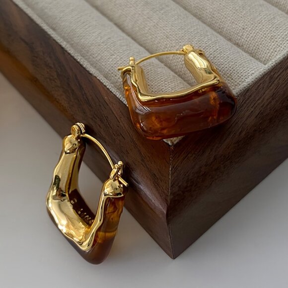 Elegant U-shaped Hoop Earrings, Vintage Style, Resin Exquisite Clasp  Earring - Picture 7 of 9